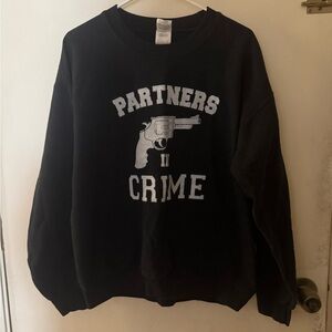 Gildan Black Pullover Sweatshirt with White 'Partners in Crime' Graphic